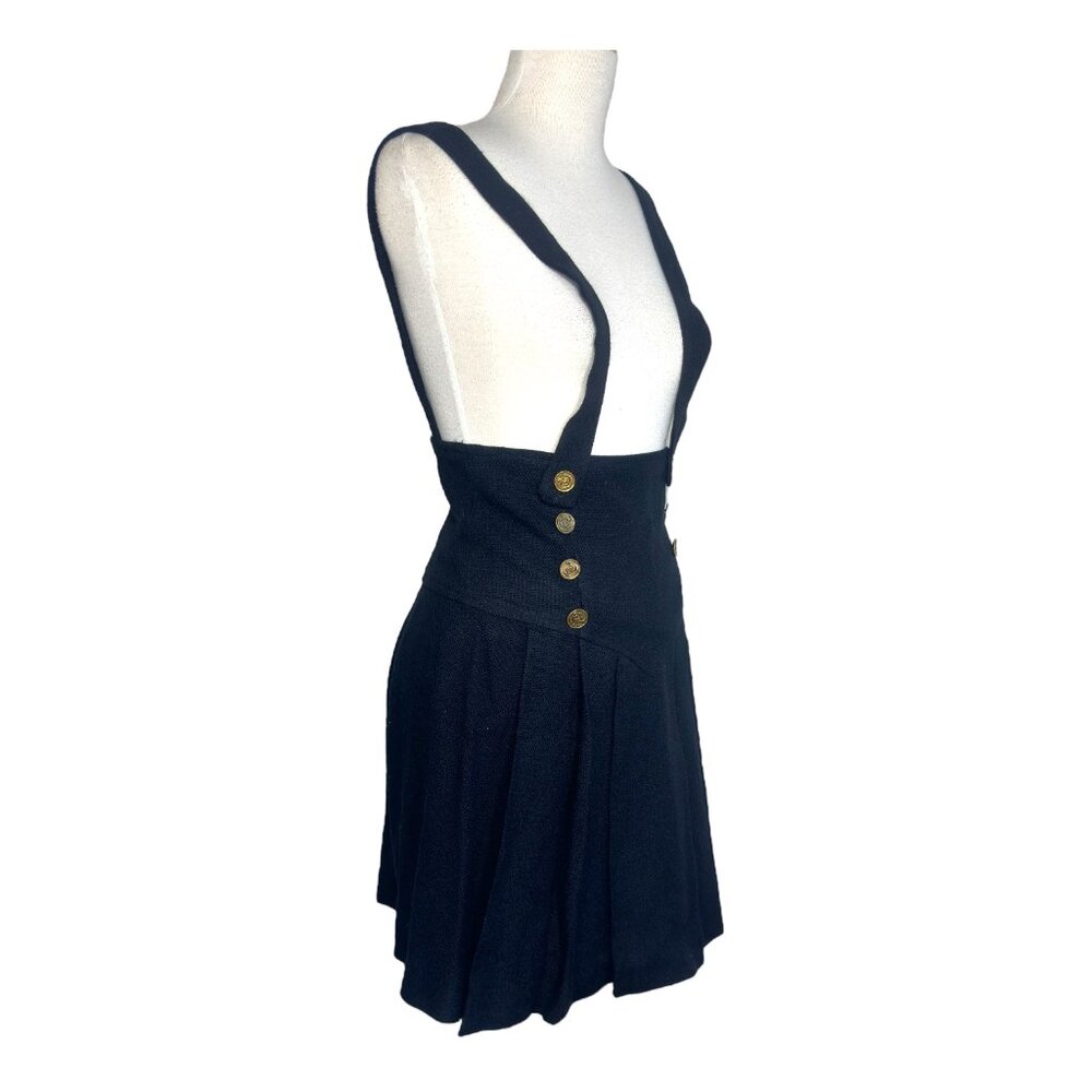 Four Corners Vintage 80s Pleated Knit Overalls Black Dress Gold Accent Buttons - Picture 3 of 11